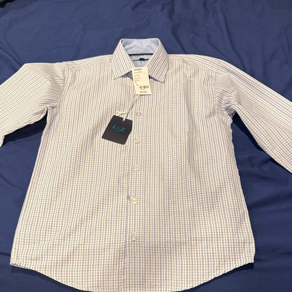 Kids Blue Checkered Button Down Shirt